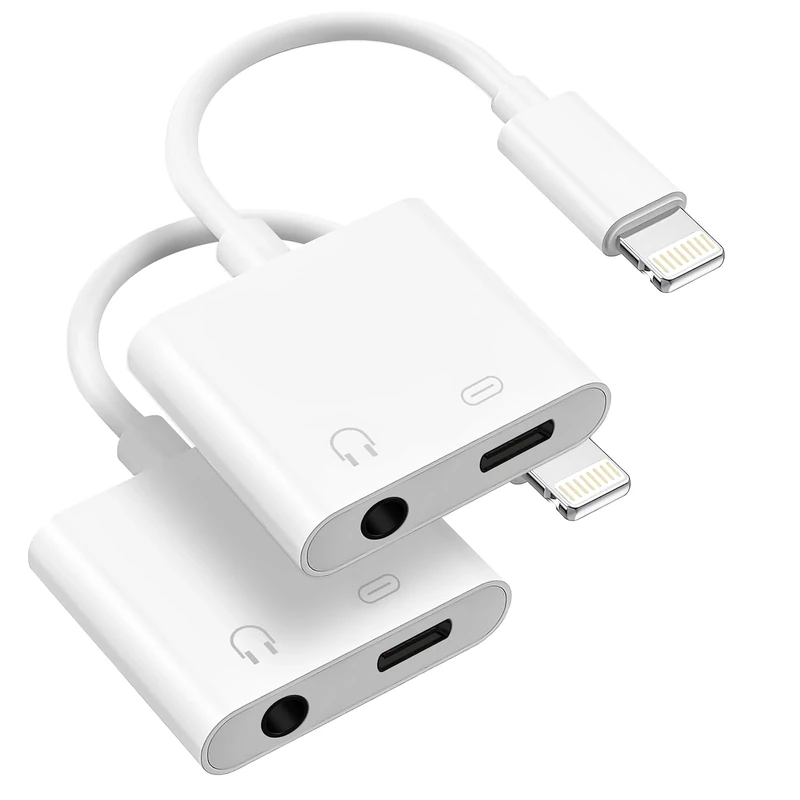 [Apple MFi Certified] 2 Pack Lightning to 3.5mm Headphone Jack Adapter, 2 in 1 Headphone Adapter Aux Audio and Charger Adapter Dongle Cable Splitter Compatible with iPhone14/13/12/11/XS/XR