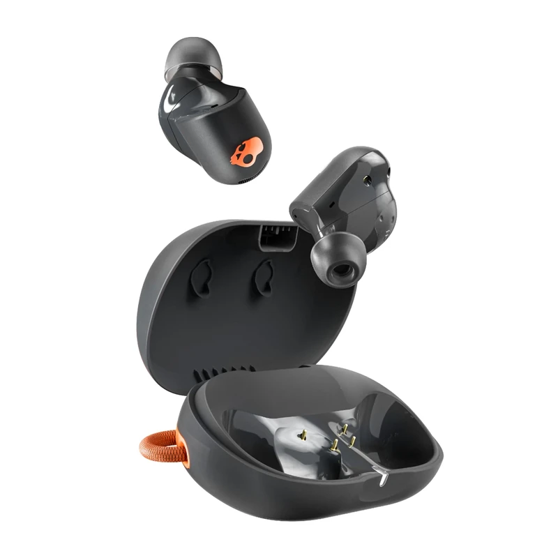 Skullcandy Sesh ANC Active Wireless Earbuds, Bluetooth Headphones, Noise Cancelling, Customizable Sound, 48 Hrs Battery, Stable Fit, Sweat and Waterproof, Microphone for iPhone Android - Black/Orange