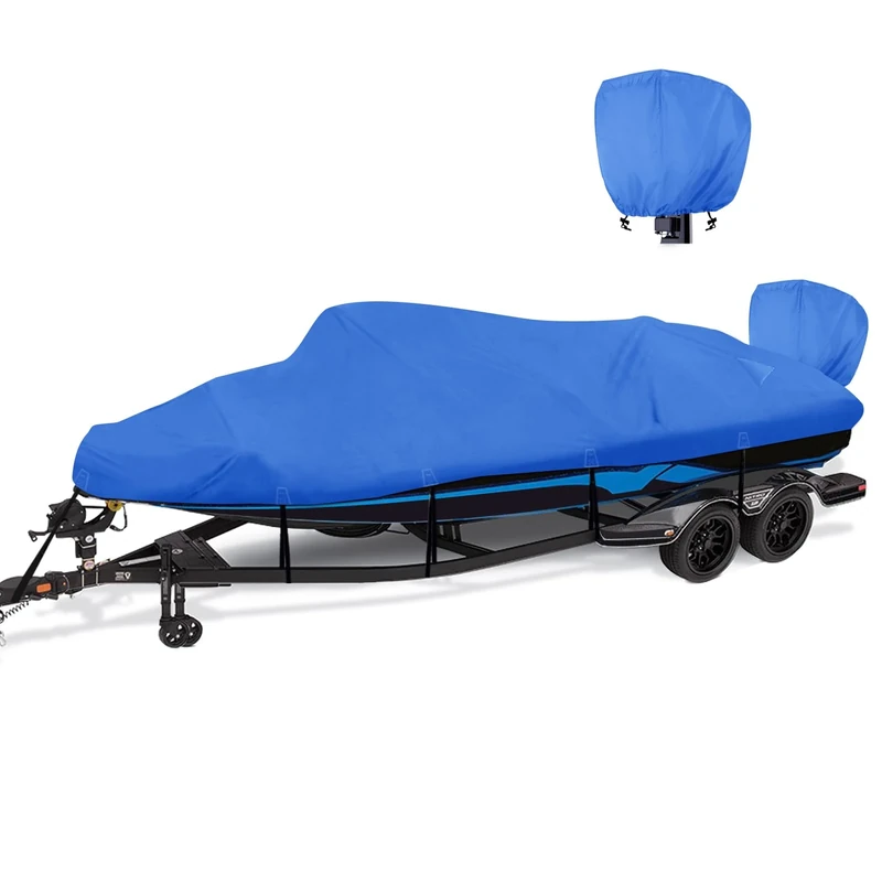 YimSting Boat Cover 23-24 ft feet 1200D Waterproof Boat Covers with Motor Cover Fits Bass Boat, V-Hull Tri-Hull Boat,Fish & Ski Boat, Runabout Bowrider Boat, 23' 24' Foot,Heavy Duty Canvas Blue