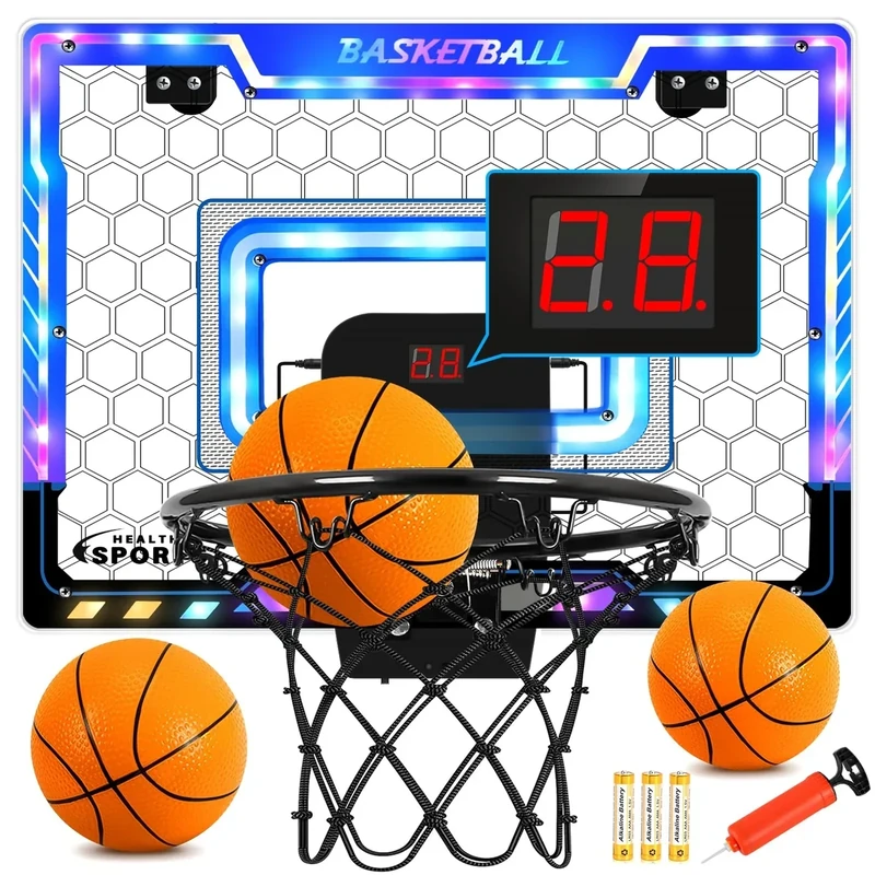 AOKESI Basketball Hoop Indoor for Kids, Mini Hoop with 3 Balls,Electronic Scored Sports Over The Door Room, Basketball Game Toys Gifts for 5 6 7 8 9 10 11 12 Year Old Boys Girls
