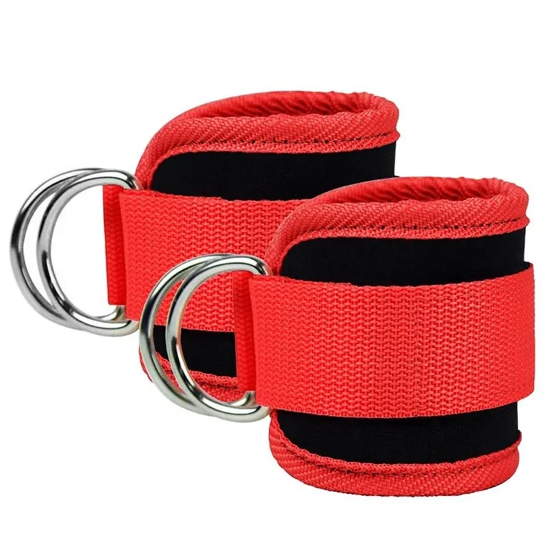 Ankle Straps Ankle Resistance Bands Wrist Cuffs Padded Straps Adjustable Fitness Glute Kickback D-Ring for Cable Machine Gym Foot Leg Training Brace Support 1 Pair (red)