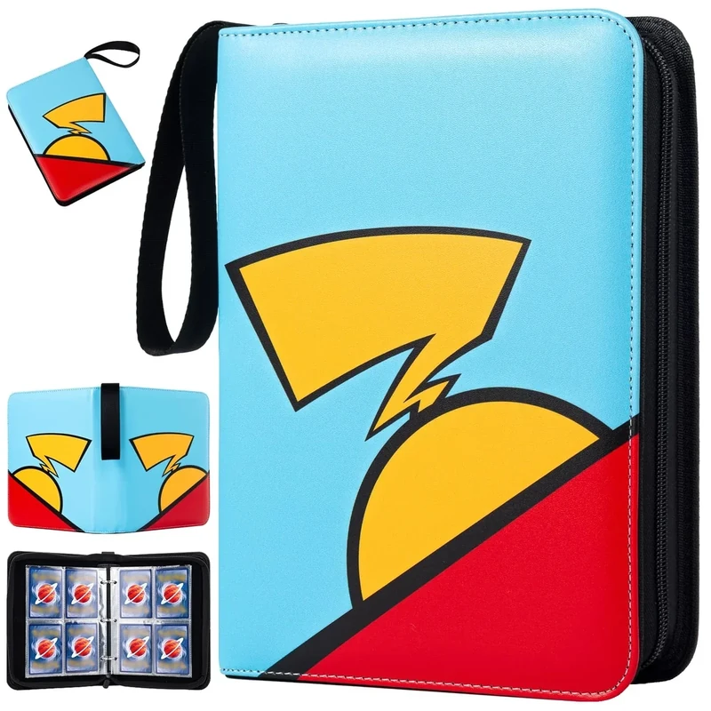 Jravkfi 4 Pocket Trading Card Binder,400 Pockets Trading Card Collection Book with Sleevese,3-ring Zipper Sports Card Album with 50 Removable Double-Sided Card Holder (2-Blue, 1-9.6 * 7 * 1.8 in)