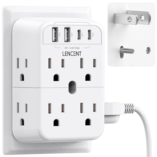 LENCENT 12-Outlet Power Strip with 2 USB-C, 2 USB-A, 3-to-2 Adapter