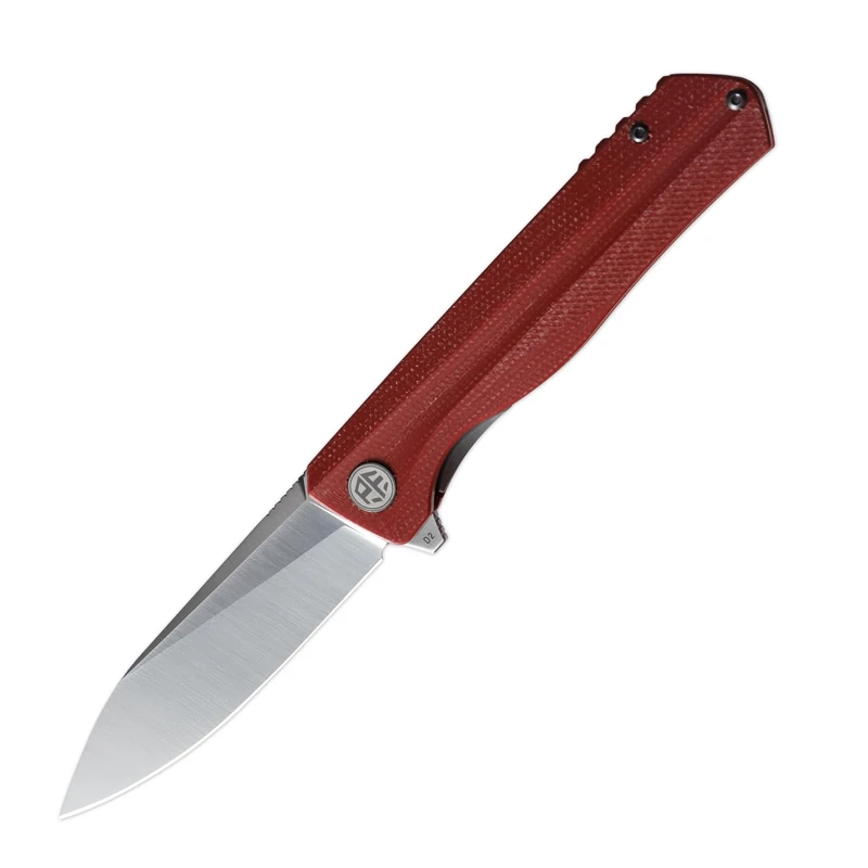 Petrified fish PF818 Folding Knife,3.54" D2 Steel Satin Blade,104g Micarta Handle Pocket Folding knife (Red, Micarta)