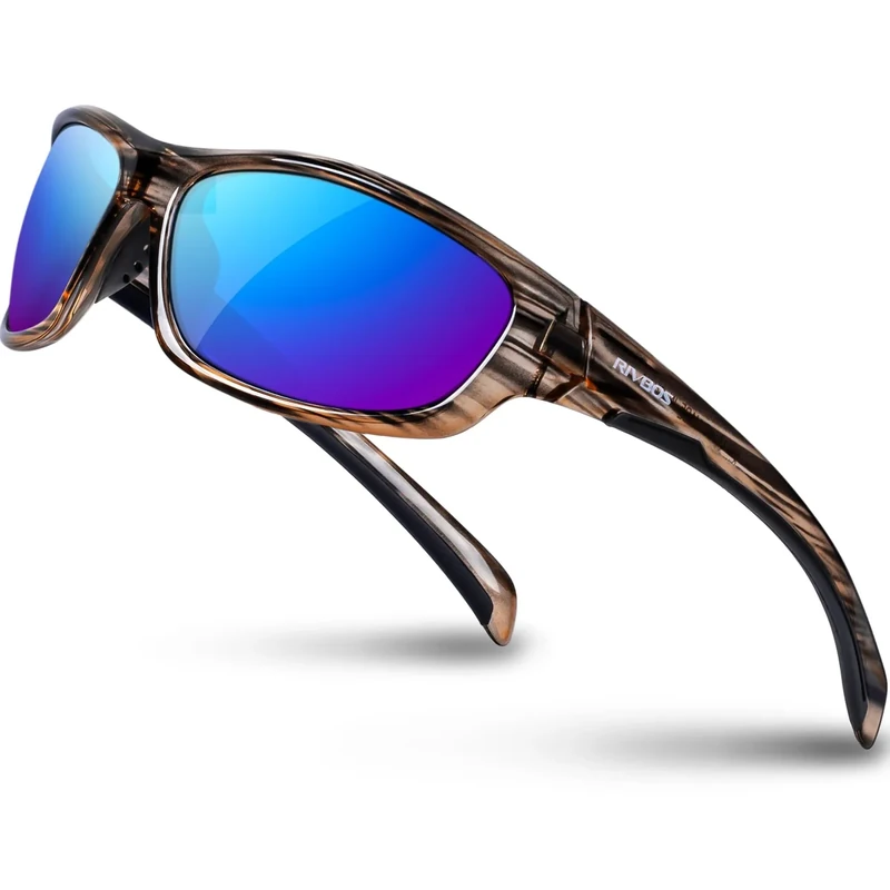 RIVBOS Polarized Sunglasses UV400 Protection for Men's and Women's Fishing, Cycling, and Outdoor Activities RB832-1 Tortoiseshell Ice Blue Lens