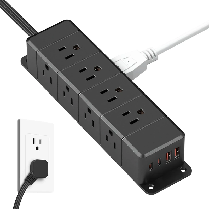 ANNQUAN 45W USB-C Under Desk Power Strip - 12 Outlets, 4 USB, 6ft Cord