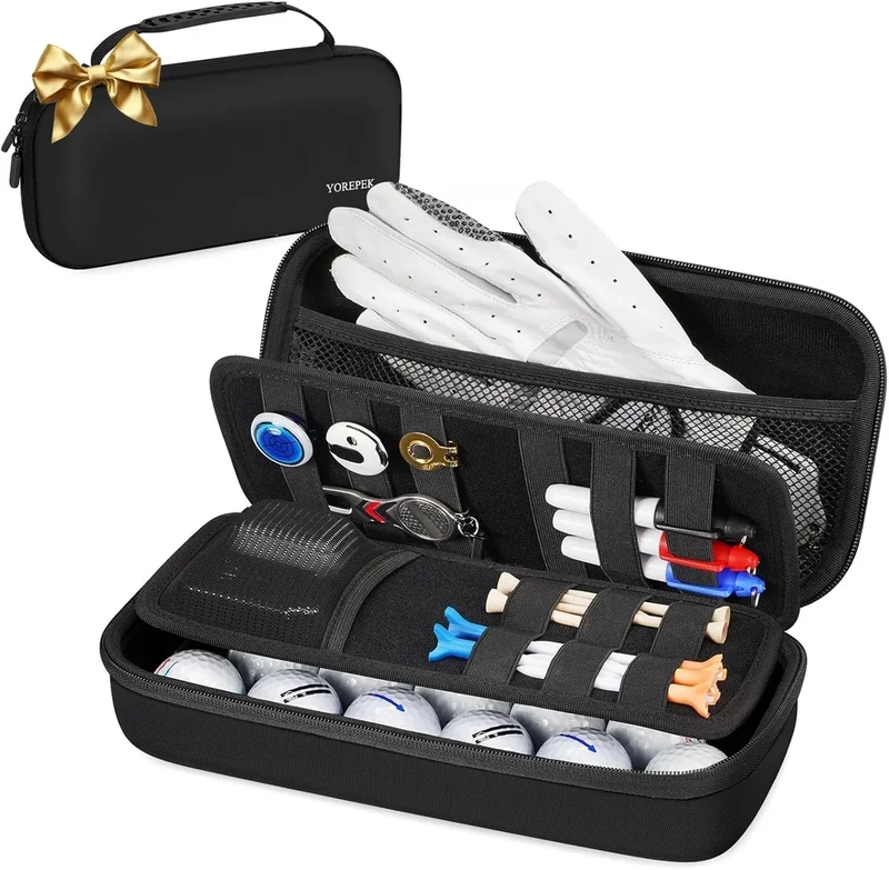 YOREPEK Golf Glove Holder with Removable Glove Shaper, Protective Hard Shell Golf Accessories Case Bag with 2 Dividers Fits Balls, Tees, Markers, Cool Gifts for Golfers