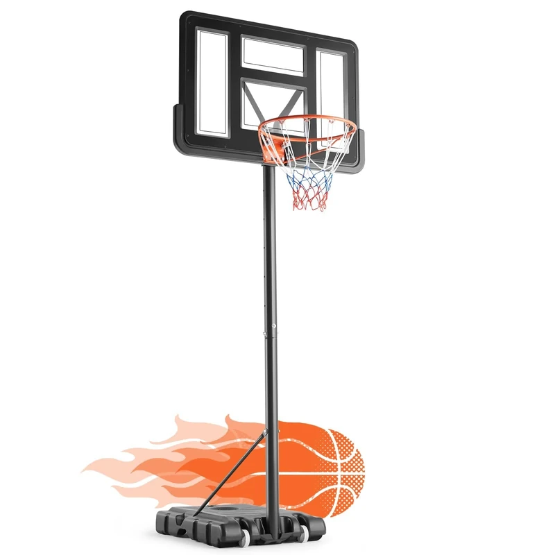 DUMOS 10FT Adjustable Height Portable Basketball Hoop Outdoor for Youth/Adult, 44 Inch Shatterproof Backboard w/Shock Absorbent Rim, Fillable Base, 2 Wheels for Swimming Pool/Indoor