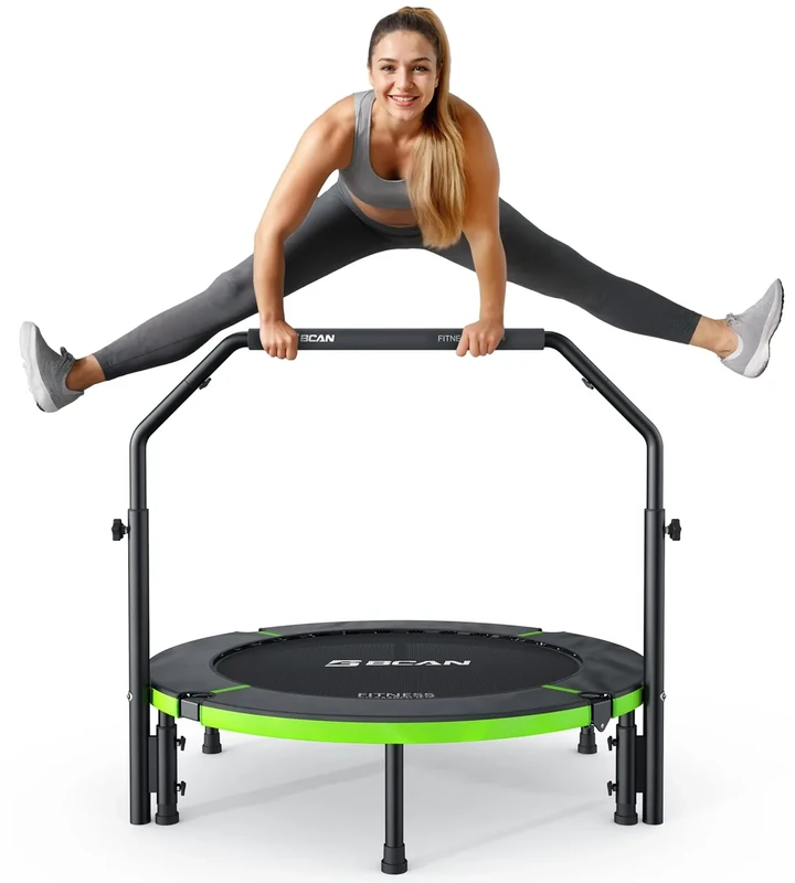 BCAN 40" Foldable Mini Trampoline, Rebounder Trampoline for Adults, Adjustable Foam Handle, Exercise Rebounder for Adults Indoor/Garden Workout, Max Load 330lbs, Green