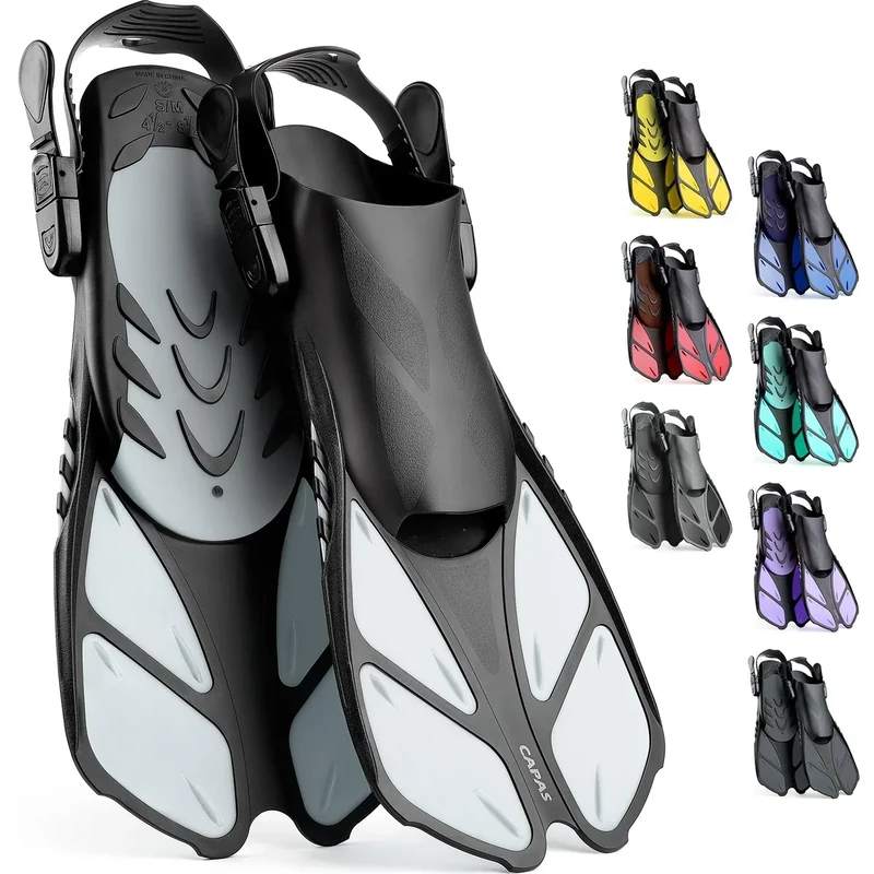CAPAS Snorkel Fins, Swim Fins Travel Size Short Adjustable for Snorkeling Diving Adult Men Women Kids Open Heel Swimming Flippers