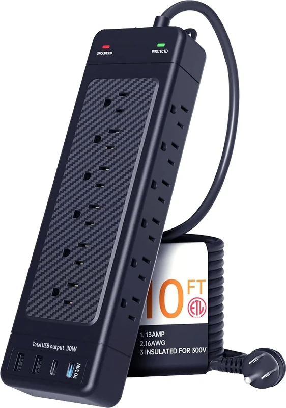NANOLAKE 22-in-1 Surge Protector Strip - 10ft, 4800J, 18 AC, 4 USB