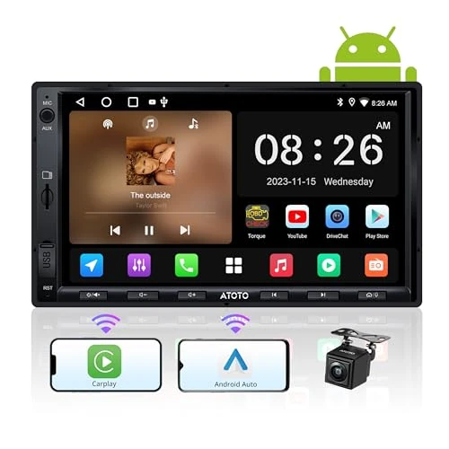 ATOTO A5 Double DIN Android Car Stereo, Wireless CarPlay & Android Auto, Wi-Fi/BT Tethering, 7inch Touchscreen Android Radio Bluetooth, 24B-EQ DSP, SCVC, 2G+32G,Rearview Camera,MirrorLink, FM/AUX/TF