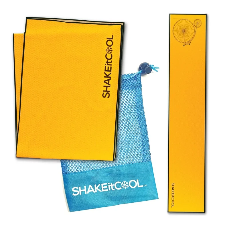SHAKEitCOOL Original Cooling Towel – Be Cool in Style - Heat Relief, Soft, Lightweight, Sun Protection, Easy Clean - Perfect for Biking, Running, Yoga, Gym, Gardening - Vintage Yellow