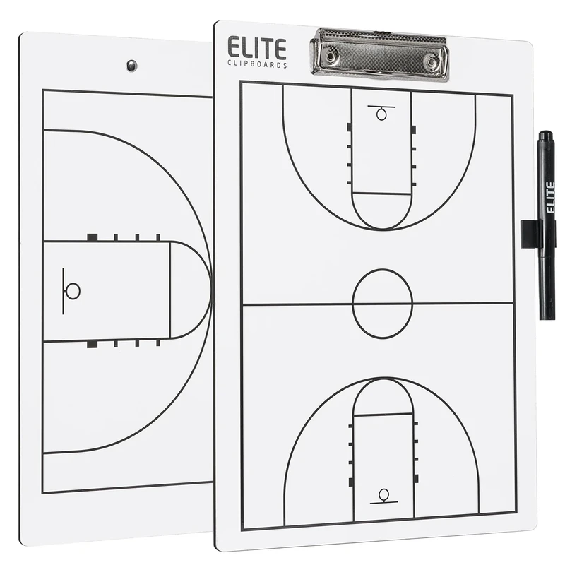 Elite Clipboards Basketball White Dry Erase Coaches Clipboard | Double-Side Basketball Coaching Whiteboard with Marker