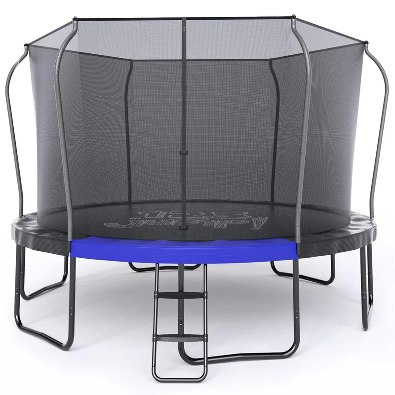 123JUMP 14FT Outdoor Trampoline with Safety Enclosure Net and Ladder, Round Recreational Trampoline for Kids with ASTM Approval, Spring Pad Cover, Heavy Duty Jump Mat