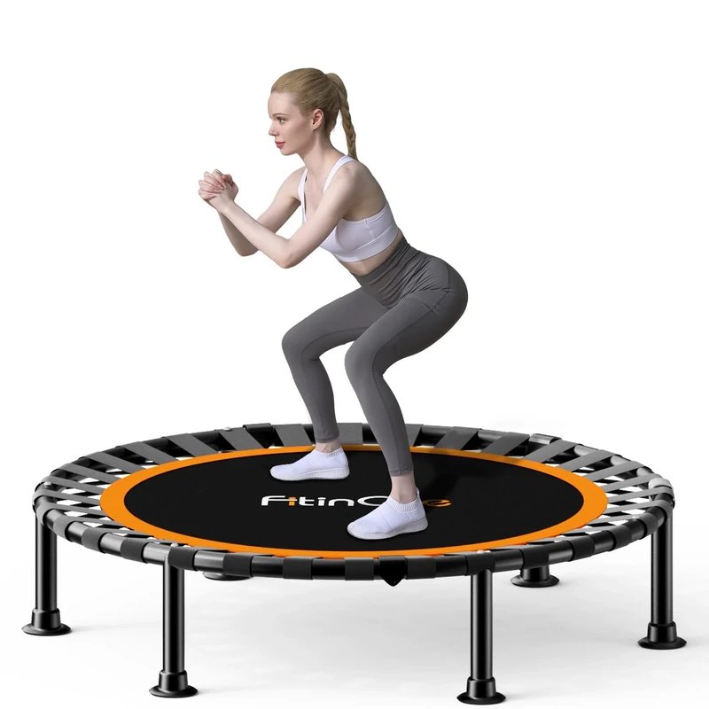 40"/48" Foldable Mini Trampoline Load 450lbs,Portable Exercise Rebounder Trampoline with Adjustable Foam Handle,Fitness Trampoline for Adults and Kids (48 in Without handrail)