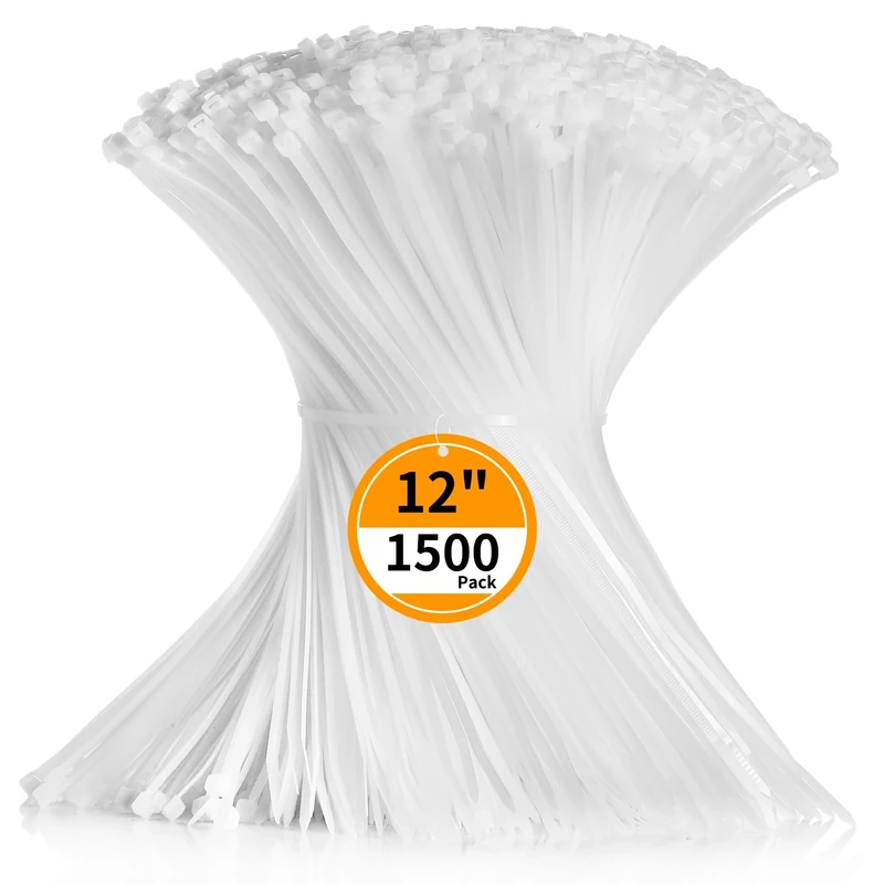Cehony 12in Cable Zip Ties 1500 Pack - Heavy Duty 50lb UV White