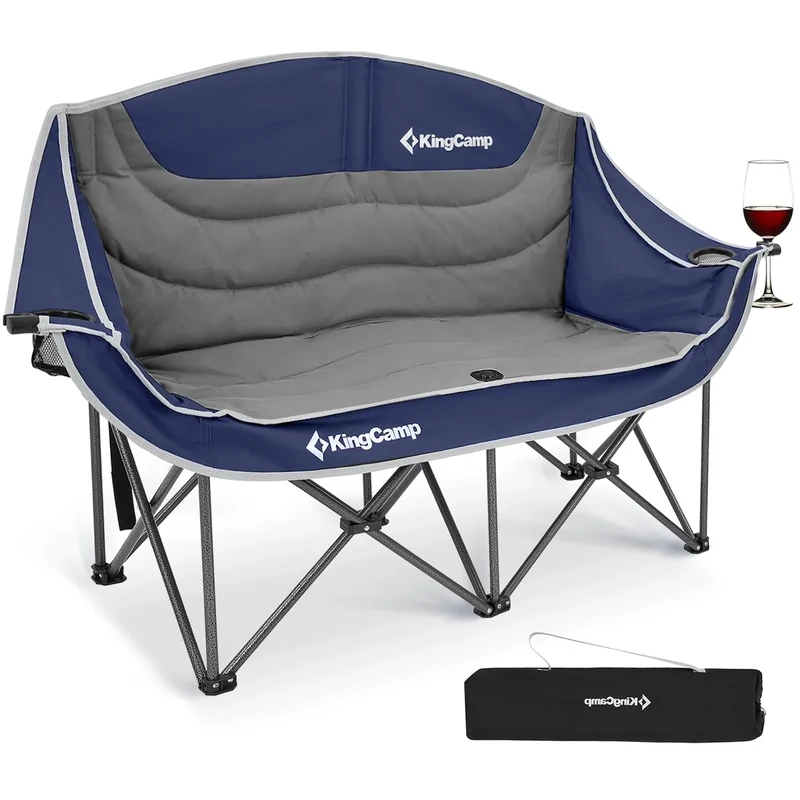 KingCamp Double Camping Chair Loveseat Heavy Duty for Adults Two Person Outdoor Folding Chairs with Cup Holder Wine Glass Holder Support 440 lbs for Outside Picnic Beach Travel