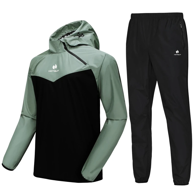 HOTSUIT Sauna Suit for Men Sweat Sauna Jacket Pant Gym Workout Sweat Suits, Green, L