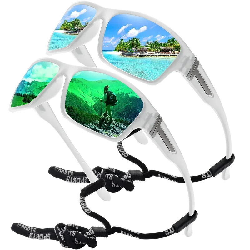 STORYCOAST Polarized Sports Sunglasses for Men Women Unbreakable Frame Cycling Fishing Driving 2Pack Clear Frame/Blue Mirror Lens+Clear Frame/Green Mirror Lens