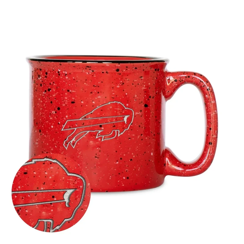 Rico Industries NFL Football Buffalo Bills Red Speckle 12oz Laser Engraved Campfire Mug