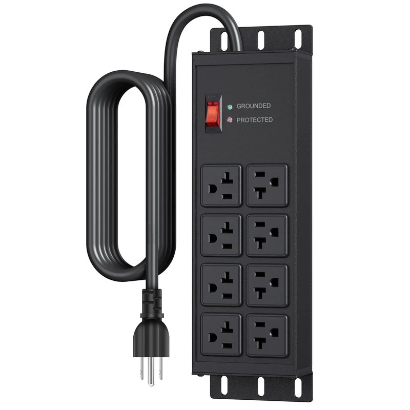 JUNNUJ Heavy Duty 20 Amp Surge Protector 4800J, Garage Metal 8 Outlets 12 Gauge, High Amp 5-15P Adapter Shop 6-20R T-Slot Industrial Outlet, 6 FT Extension Cord Commercial for Appliance