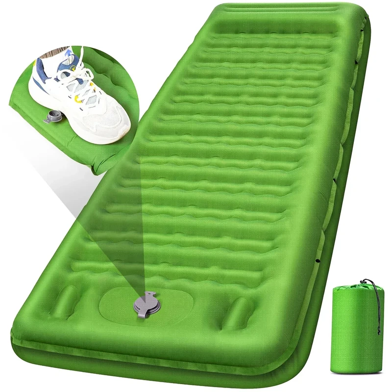 FNARMW Camping Sleeping Pad, Extra Thick 5 Inch Camping Mat with Pillow Built-in Foot Pump Inflatable Sleeping Pads Compact for Camping Backpacking Hiking Traveling Tent（Green）