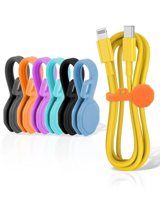 GRODOE 6pcs Silicone Magnetic Cable Ties - Reusable Cord Clips