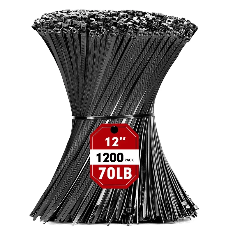 RAZCC 1200pcs 12in Cable Zip Ties - 70lb Heavy Duty Nylon Wraps