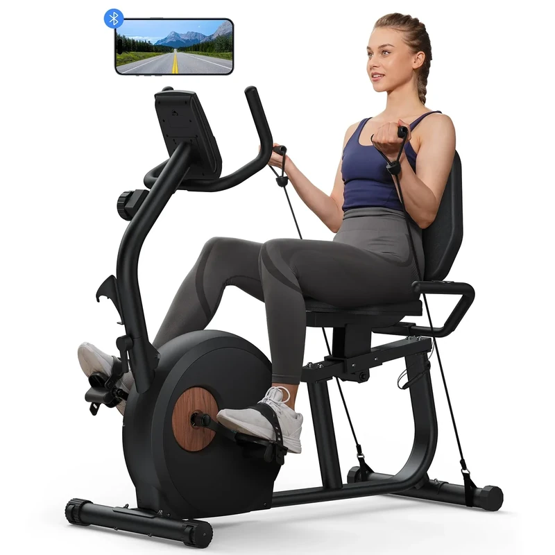MERACH Recumbent Exercise Bike for Home, Upgraded Durable Magnetic Stationary Recumbent Bikes for Seniors Adults with Resistance Bands, Exclusive App, Adjustable Comfortable Seat, 350LB Capacity, S23