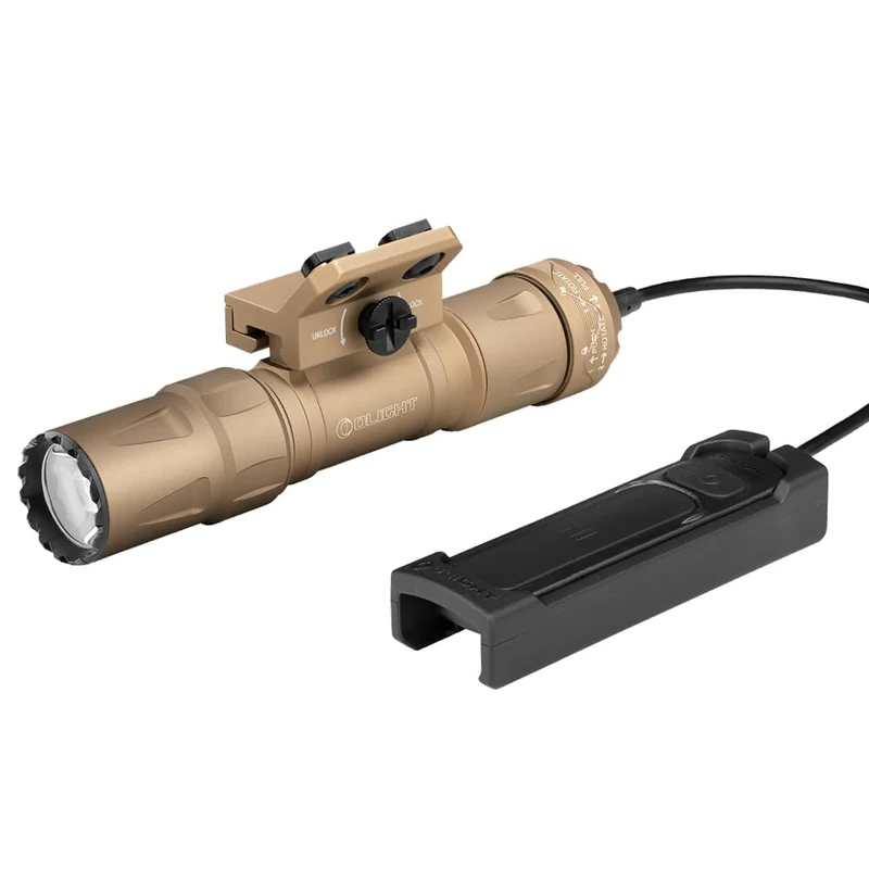 OLIGHT Odin S 1500 Lumens MLOK Rail Mounted Weaponlight Rechargeable Tactical Flashlight with Upgraded Remote Pressure Switch, 250 Meters Throw Distance, IPX8 Waterproof (Desert Tan)