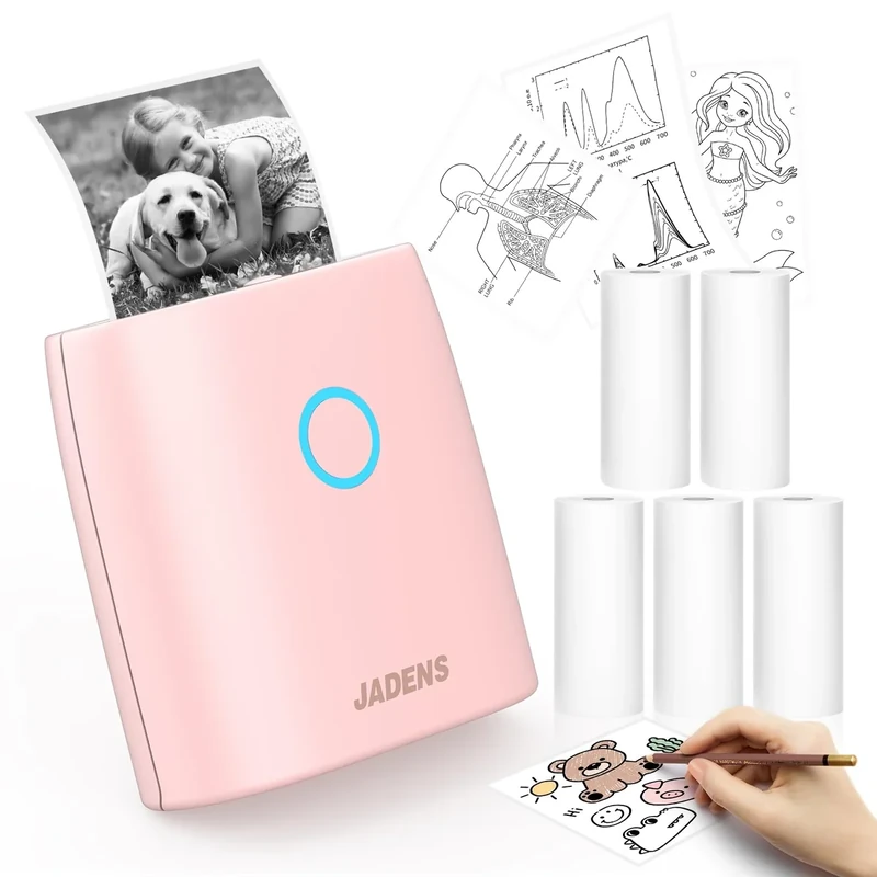 JADENS Sticker Printer with 5Rolls Thermal Paper