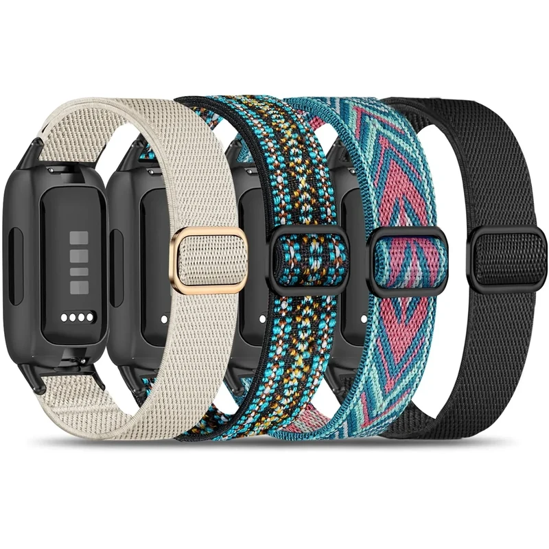 Oanux 4 Pack Elastic Nylon Compatible with Fitbit Inspire 3 Band/Fitbit Inspire 2 Band, Adjustable Soft Stretchy Sport Strap Replacement Wristband for Inspire 3/2 Women Men