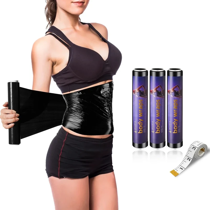 Hayunfiys 60 Meters Black Osmotic Plastic Body Wrap, Workout & Sweat Enhancer Stomach Film Body Applicator Power Wrap (3 Rolls)