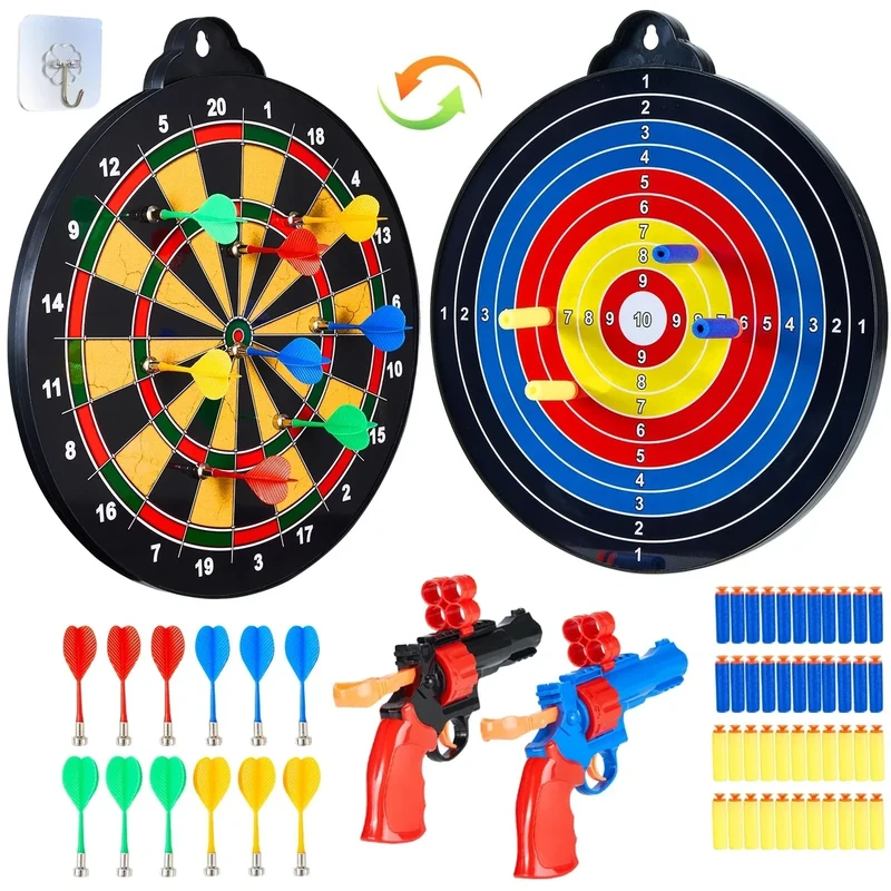 moopok Magnetic Dart Board for Kids-12Magnetic Dart/Sticky Balls Or 2 Toy Gun+40 Foam Dart.Indoor/Outdoor Kids Games and Party Games,Christmas Birthday Gifts Toys for 3-12 Year Old Boys