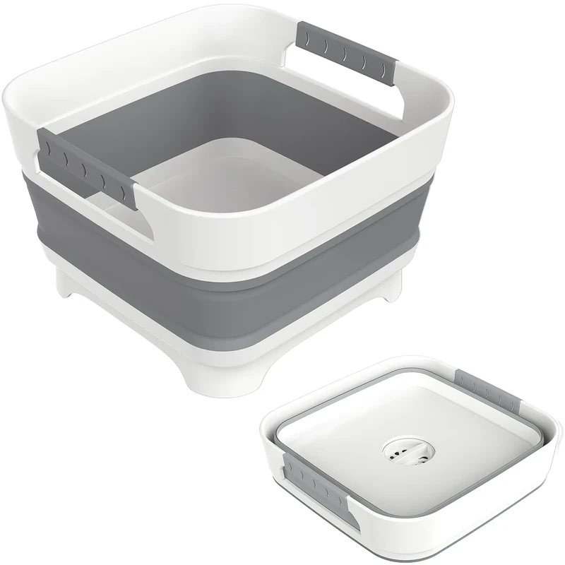 MontNorth 2.4 Gal Collapsbile Wash Basin with Drian Plug,9L Dish Pan for Soaking Baby Bottles,Portable Sink, Multiuse Foldable Bucket,Ice Beverage Tubs for Camping, Vegetable Washing, RV (Gray)