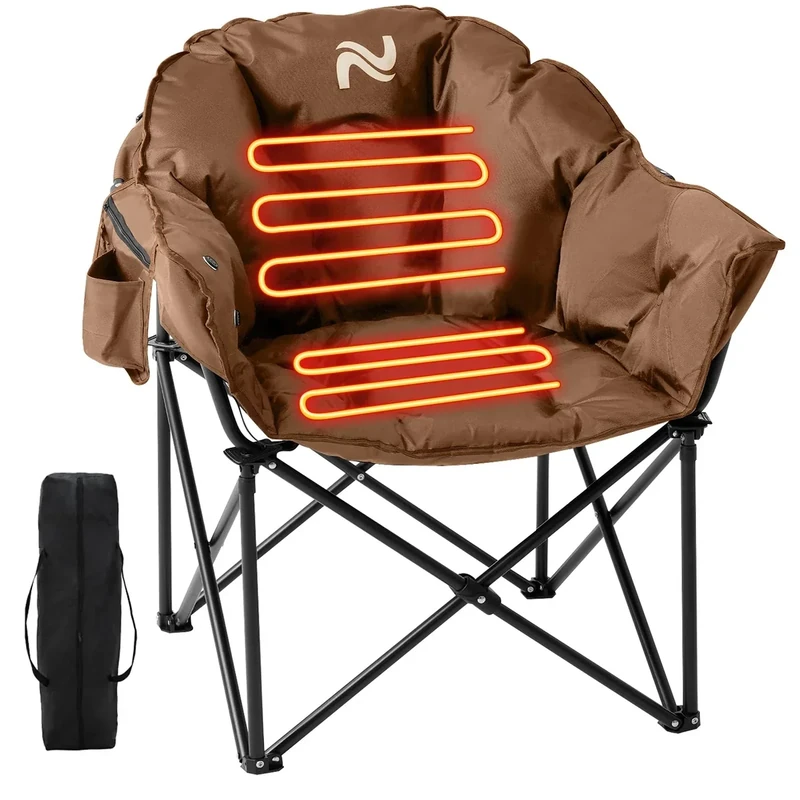 Slsy Heated Camping Chair Oversized, Outdoor Portable Heated Folding Chair, Heavy Duty 500 lbs Support, Padded Seat for Outdoor Sports, Camping, Patio, and Picnics