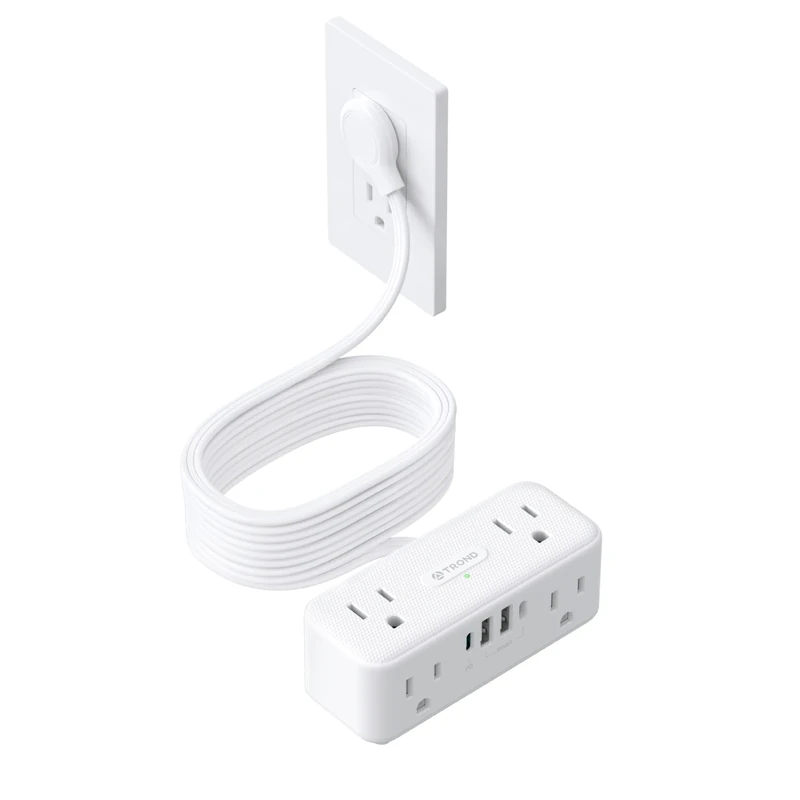 TROND 20W USB C Power Strip Surge Protector - 15ft Flat Plug Extension Cord with Multiple 6 Outlets, 900 Joules, 3 Side Design, Mountable, Compact for Home Office Desk College Dorm Room Essentials