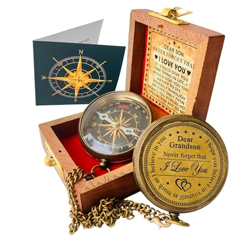 Gift for Grandson Brass Compass Engraved Quote | Memory Present to My Grandson Birthday, Baptism, Graduation, Confirmation, Love, Gift idea by Grandpa Grandma (Dear Grandson) - Image 1