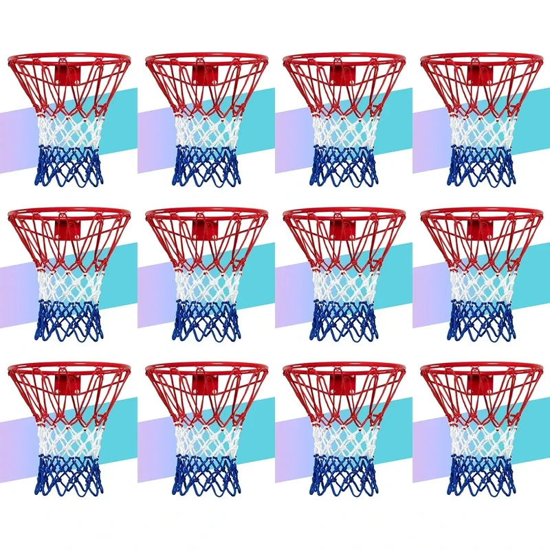NEIJIANG Basketball Net Replacement, 2025 Upgrade Thick Professional Basketball Nets Heavy Duty Outdoor, All Weather Anti Whip Color Never Fade -12 Loops (Red White Blue)