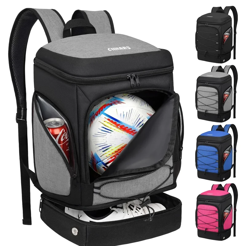 Ciihars Soccer Bag - Soccer Backpack with Ball Holder,Sport Equipment Bags gifts for soccer stuff Water resistant Includes Separate Cleat Fit Basketball Volleyball Football (grey)