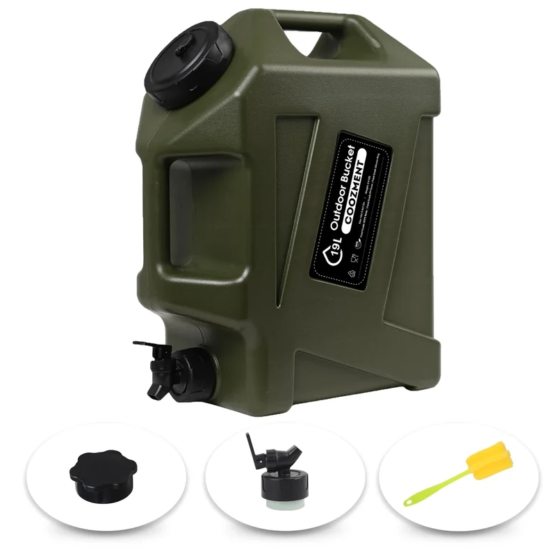 COOZMENT 5 Gallon (19L) Portable Water Containers with Spigot, BPA Free Water Jug, Military Green Water Tank, Multifunction Water Storage Containers for Camping Outdoor Hiking,Emergency Stroage