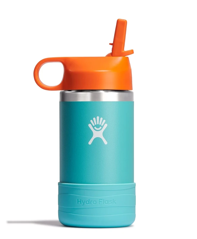 Hydro Flask Kids Water Bottle for School - Stainless Steel and Insulated with Straw Cap - 12 Oz in Seaspray Blue