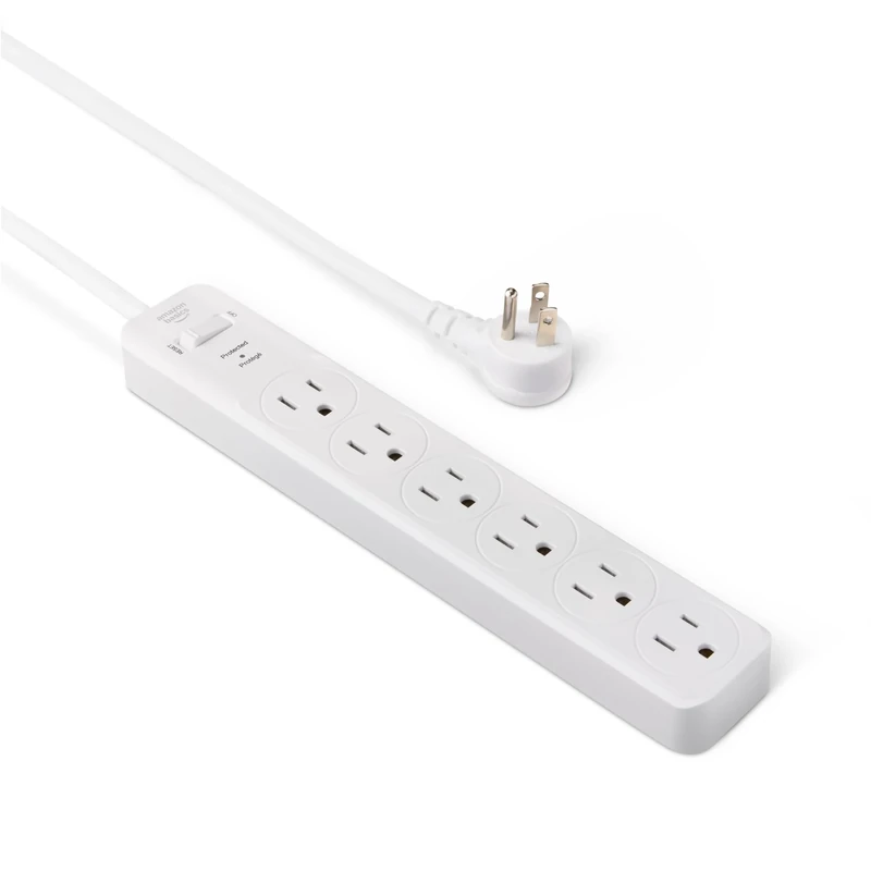 Amazon Basics Surge Protector Power Strip, 6-Outlet, 790 Joules, 6ft Extension Cord, White