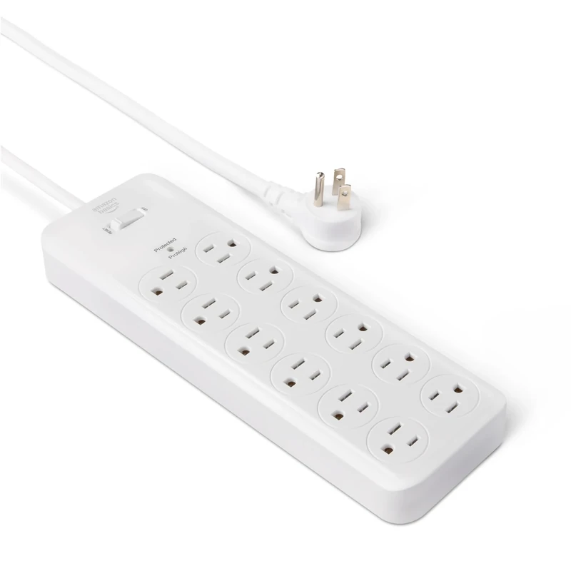 Amazon Basics 12-Outlet Surge Protector, 4000J, 8ft Cord - White