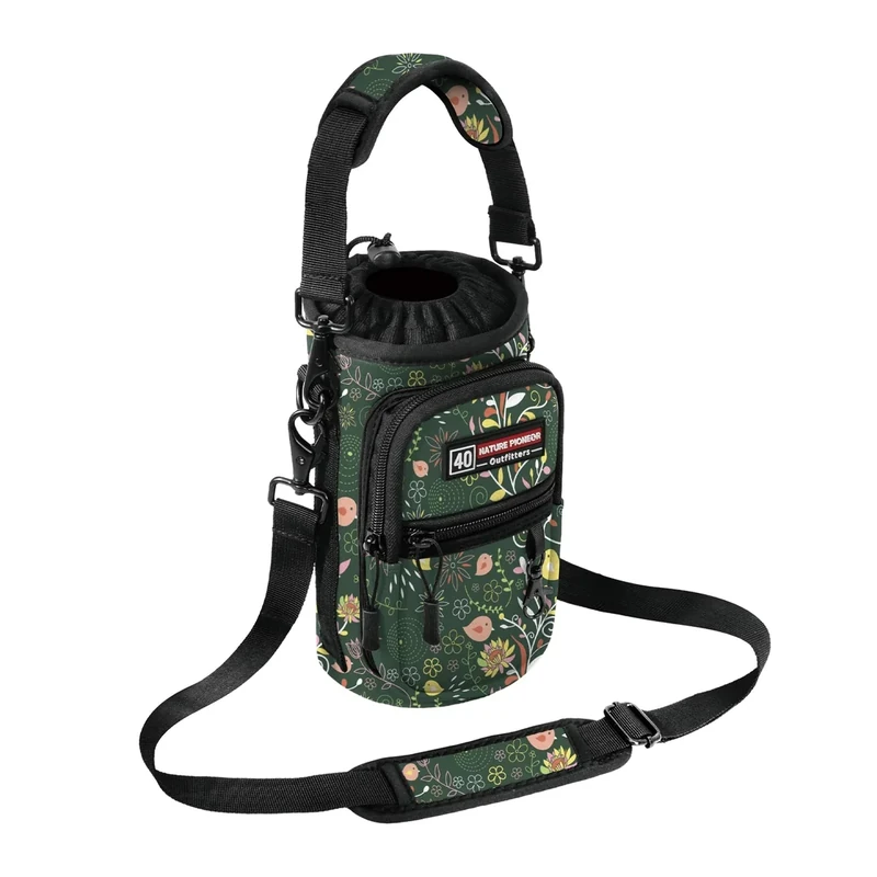 NATURE PIONEOR Water Bottle Holder with Strap for 25oz/32oz/40oz/64oz, Water Bottle Carrier Bag with Phone Pocket,Crossbody Neoprene Sling Bag Sleeve for Walking,Carrying,Hiking