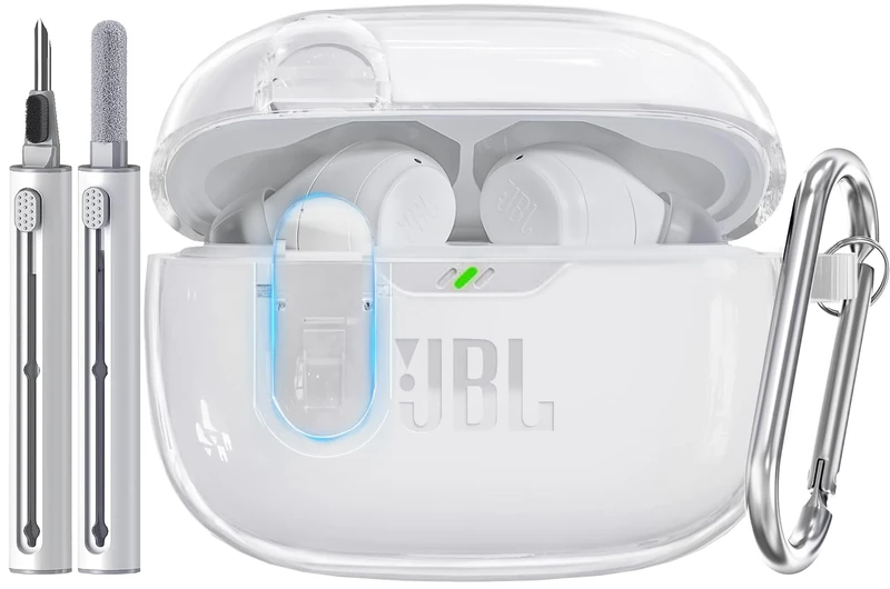 Wowwat for JBL Vibe 200TWS/JBL Vibe Beam Case with Lock,TPU Transparent Protective Case Cover for Men Women with Cleaner Kit and Keychain Compatible with JBL Vibe Beam 2 (2025)- Clear