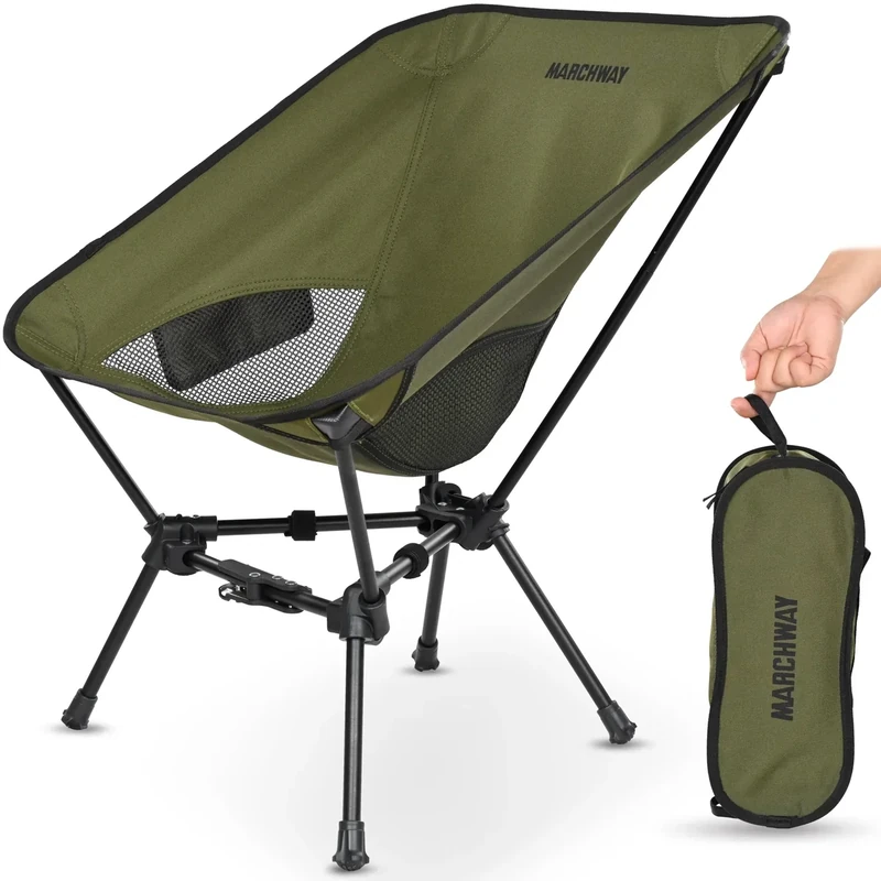 MARCHWAY Lightweight Folding Camping Chair with Spring Lock, Stable Compact Portable for Outdoor Camp, Travel, Beach, Picnic, Festival, Hiking, Backpacking (Lowback Green)