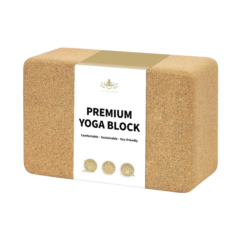 Hatha Yoga Cork Yoga Block, Natural Cork from Portuguese, Premium Brick 9"x6"x4", Eco-Friendly Yoga Accessories for Yoga, Pilates & Stretching