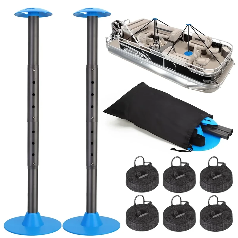Nukugula Windproof Boat Cover Support Pole System 2 Pcs with 8 Adjustable Heights Telescoping Steel Furniture Cover Support Poles 18"-57" with Straps Storage Bag